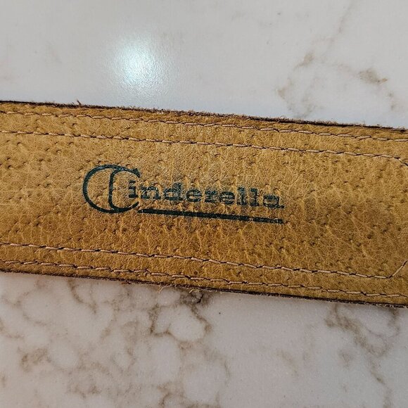 Cinderella Brown Leather Belt With Silver Buckle & Contrast Stitching M/L Size - Picture 5 of 9